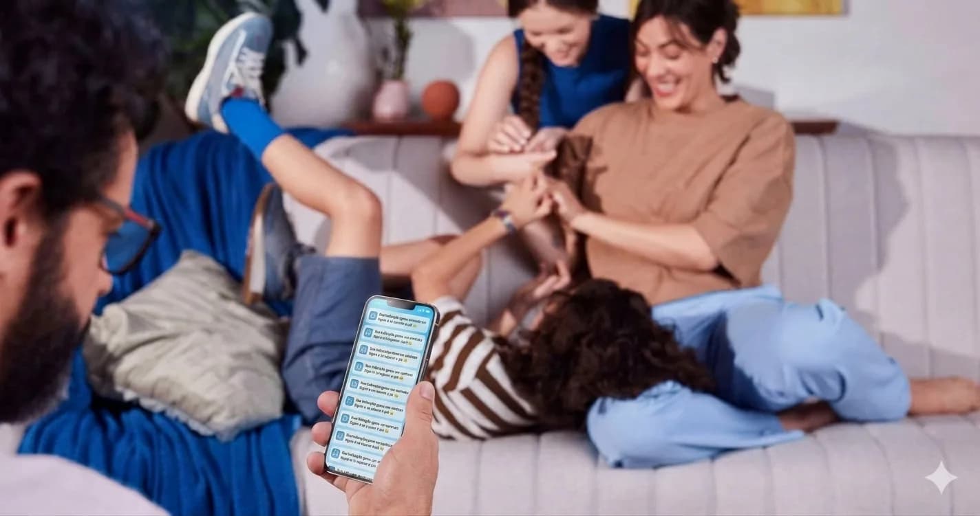 Família recebendo notificação Pix no celular em casa
