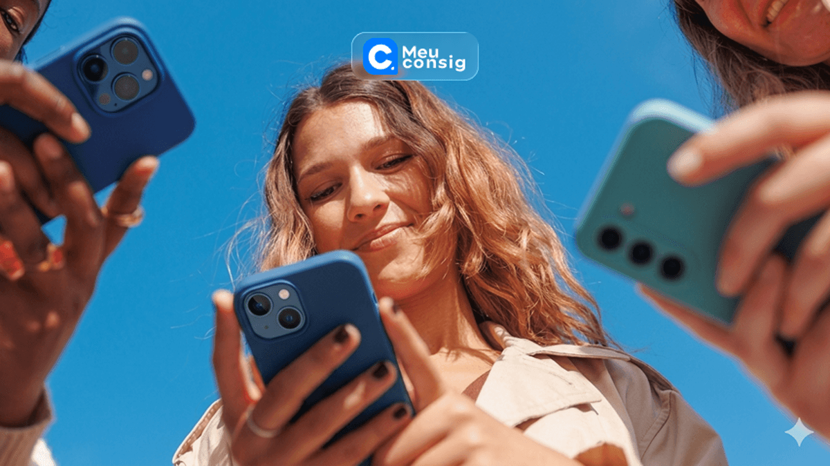 jovens usando celular ceu azul