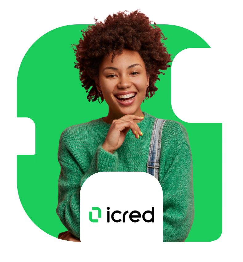 banco icred meu consig logotipo mulher negra jovem sorrindo meu consig