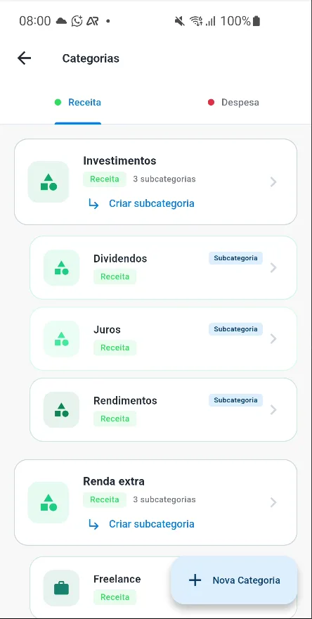 Tela do app para planejador financeiro Meu Controle Financeiro
